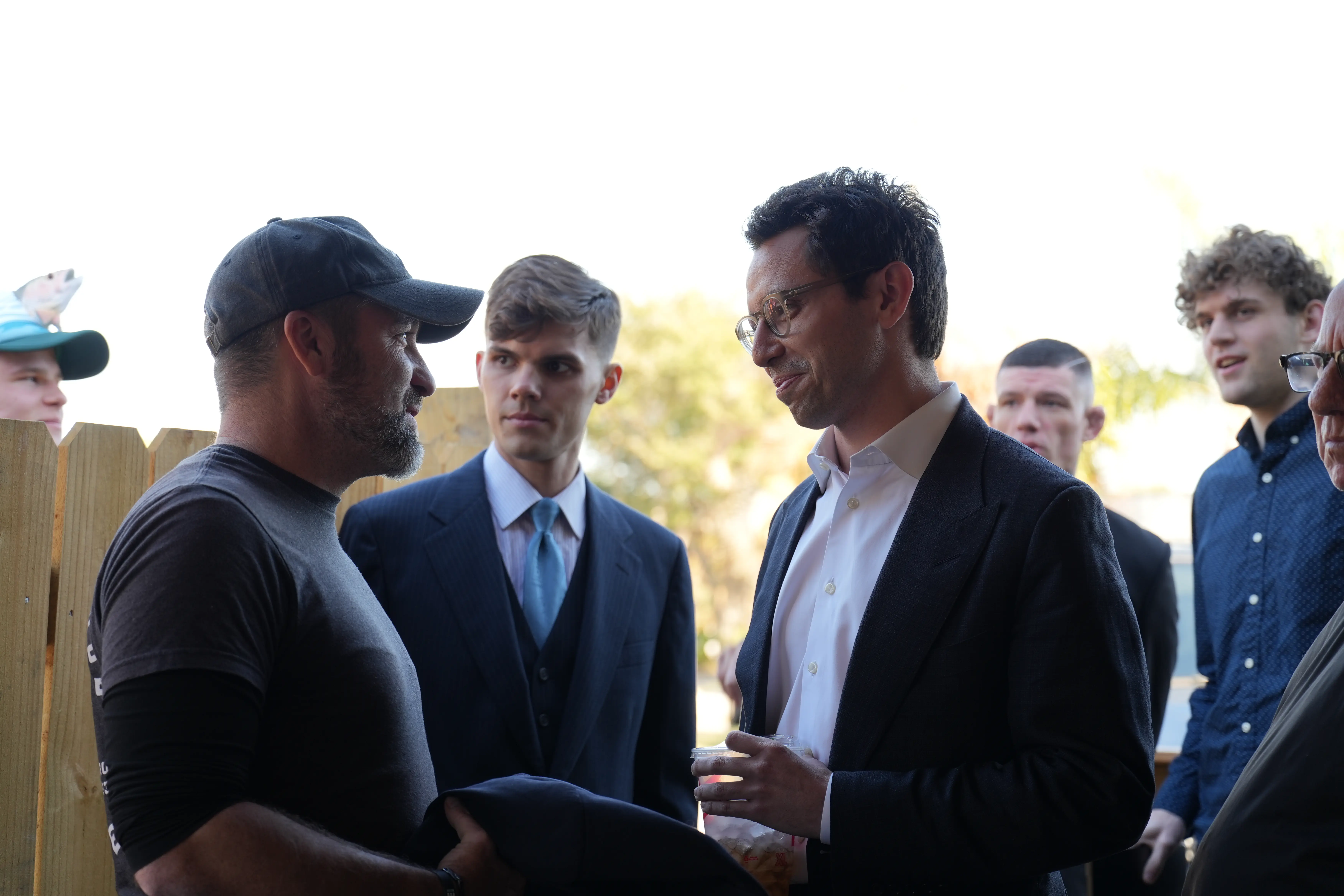 Face-to-face: Having a candid discussion about the economy with a local resident.