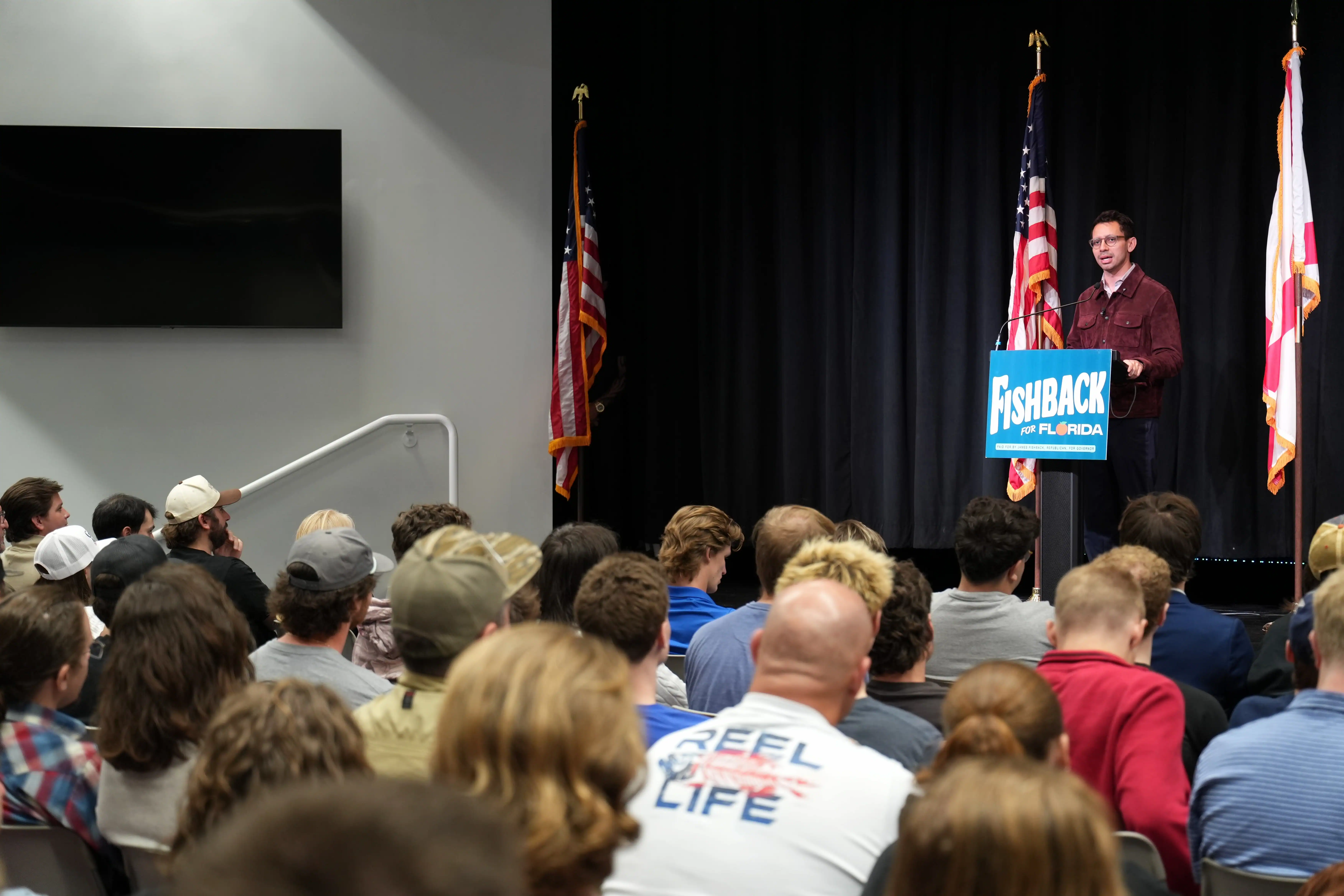 Energizing a strong crowd of students and local voters at the University of West Florida.
