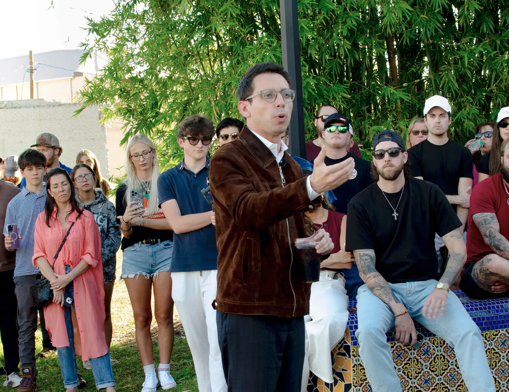 Addressing the crowd outside Sophie's Downtown on protecting Florida from unchecked development.