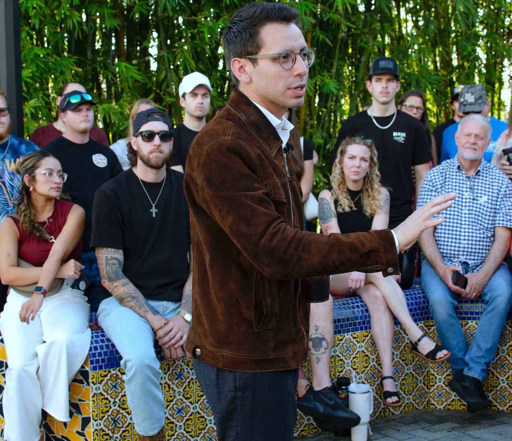 Taking unfiltered questions from the audience during the grassroots meet-and-greet.