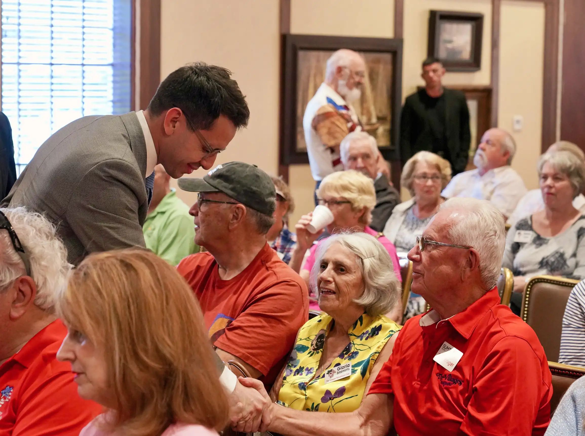 Fishback addresses voters at The Villages campaign stop.