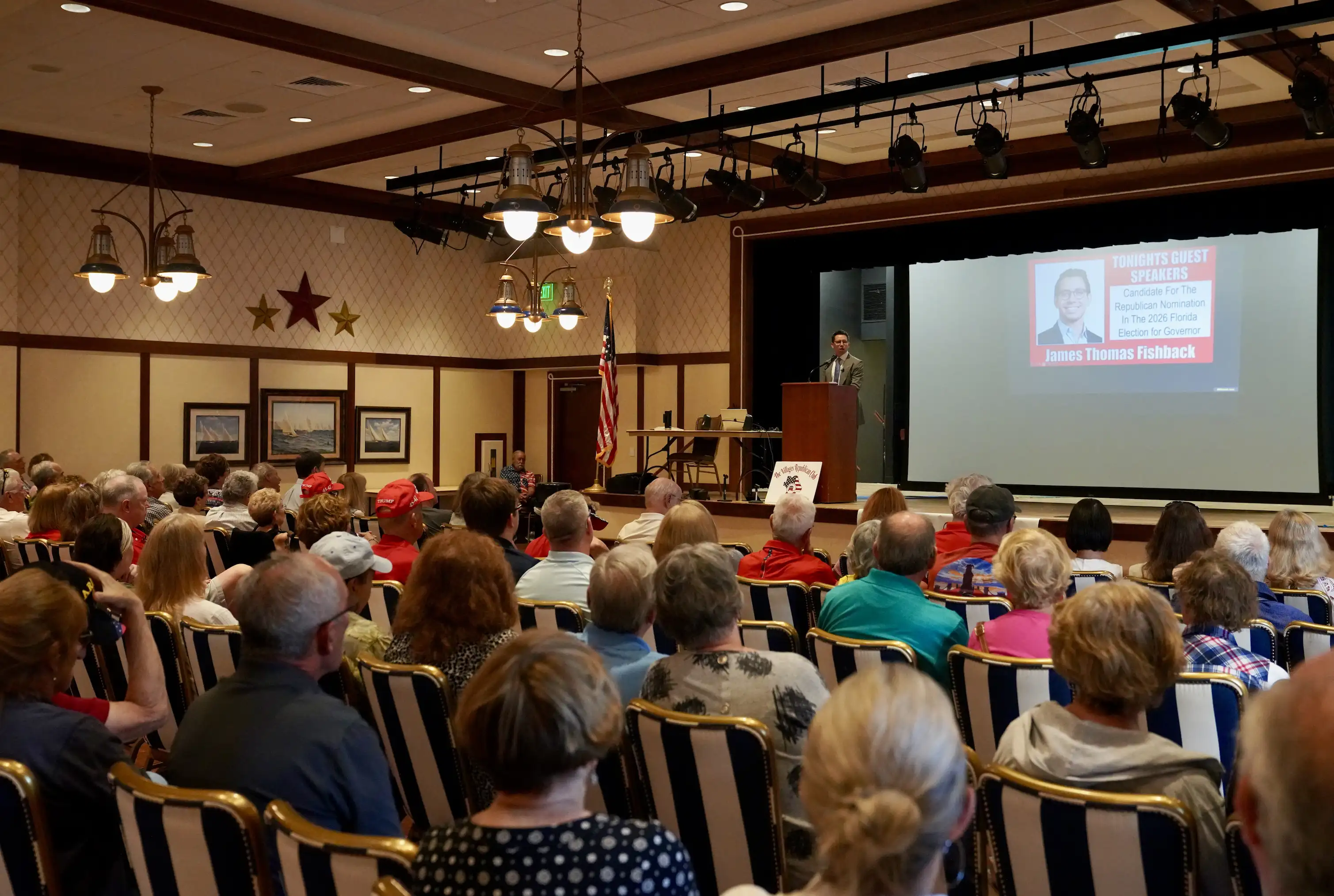 Fishback speaks with attendees in The Villages.