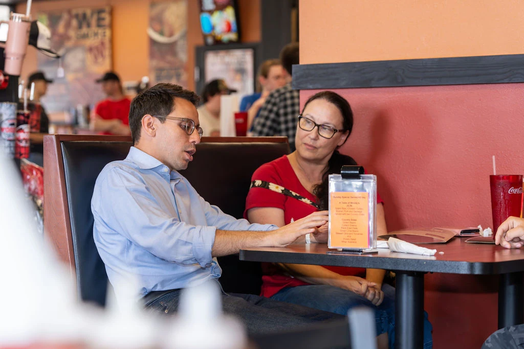 Fishback speaks with voters during the Wauchula visit.